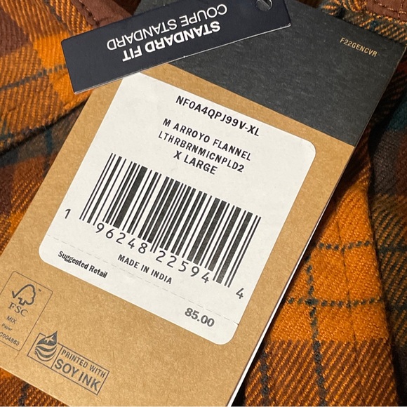 New! The North Face Men's Arroyo Flannel Shirt Size XL Orange Plaid Pattern NWT - Picture 6 of 8